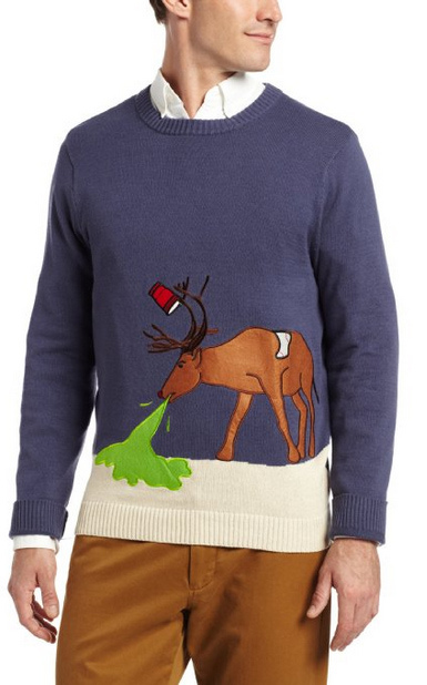 I hope Santa benched this guy! And this is the "reindeer hangover" sweater